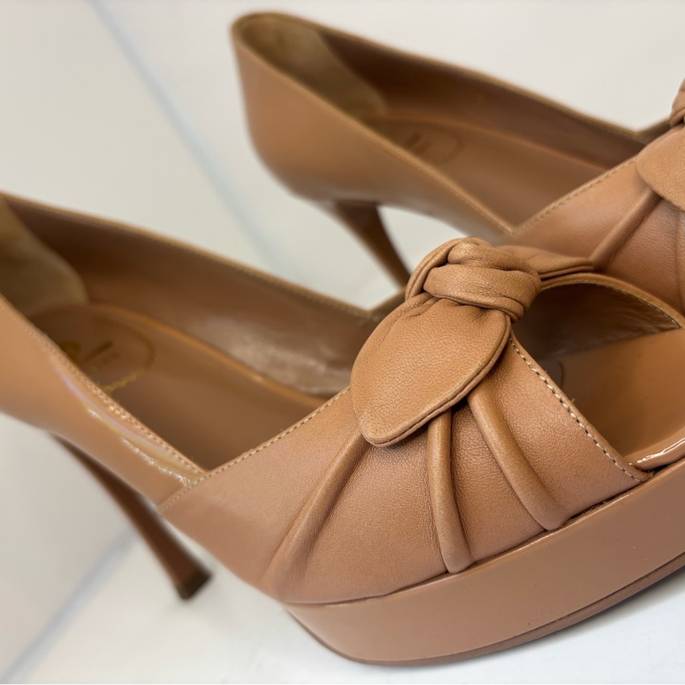 Yves Saint Laurent Brown Knotted Peep-Toe Heels - Picture 11 of 12
